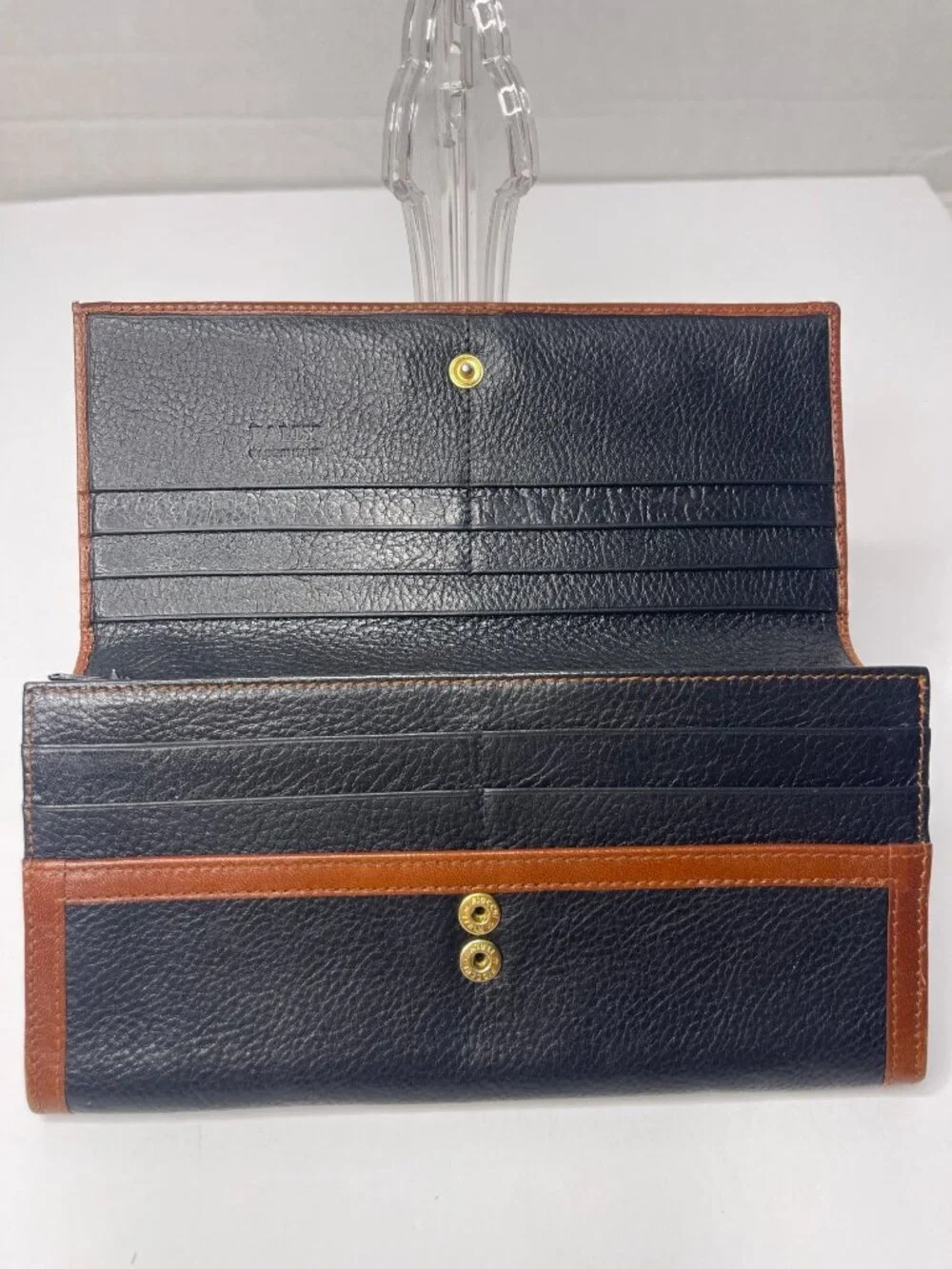 Bally Black & Brown Women's Leather Wallet Tri-Fold Snap Closure Pebbled 7.5X4